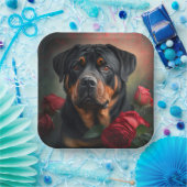 Assiettes en carton chien Rottweiler  (Fête)