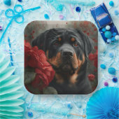 Assiettes en carton chien Rottweiler (Fête)