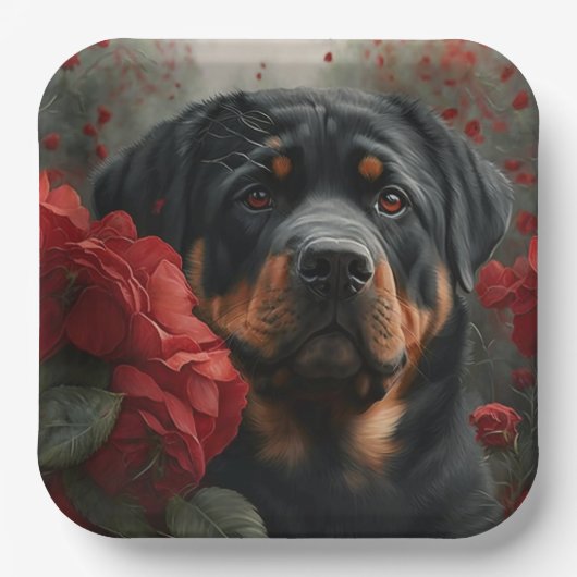 Assiettes en carton chien Rottweiler (Recto)