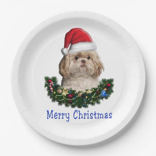 Assiettes En Carton Chien Shih-Tsu articles de Noël (Devant)