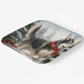 Assiettes En Carton Chien sibérien Husky à Noël de neige (Angulaire)