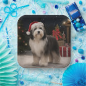 Assiettes En Carton Chien tibétain de Terrier en Noël de neige (Fête)