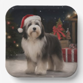 Assiettes En Carton Chien tibétain de Terrier en Noël de neige (Recto)