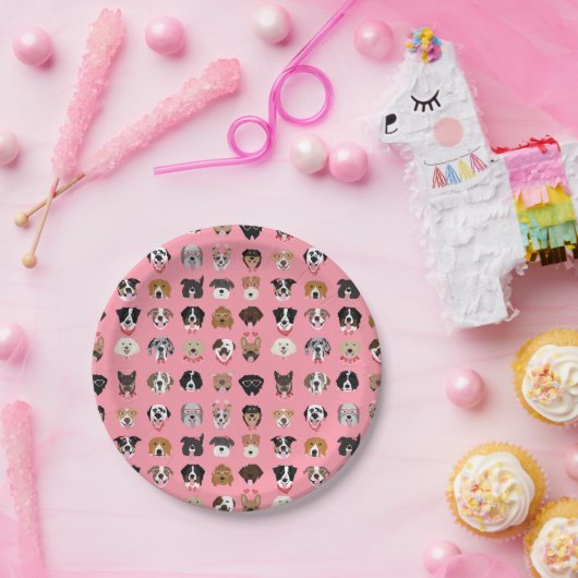 Assiettes En Carton Chien Valentine Face Motif (Fête)