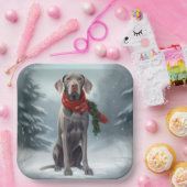 Assiettes En Carton Chien Weimaraner à Noël de neige (Fête)