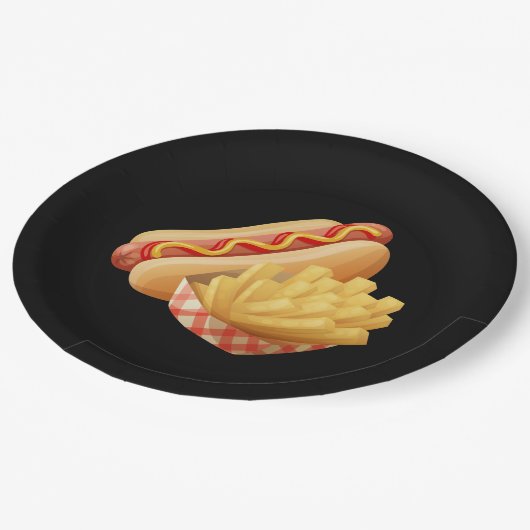 Assiettes En Carton Chiens chauds mignons et frites (Angle)