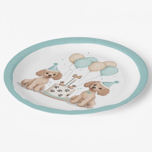 Assiettes En Carton Chiens de caniche normaux d'anniversaire (Angle)