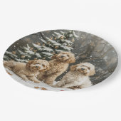 Assiettes En Carton Chiens de chiot de Noël Goldendoodle (Angle)