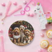 Assiettes En Carton Chiens de chiot de Noël Goldendoodle (Fête)