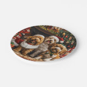 Assiettes En Carton Chiens de chiot de Noël Goldendoodle (Angle)