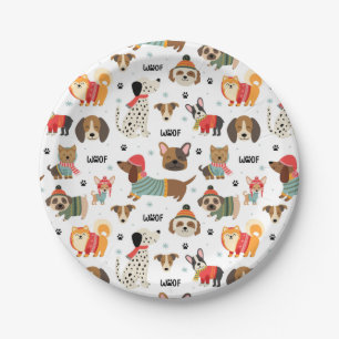 Assiettes En Carton Chiens de fête dans le Motif de Sweaters de vacanc