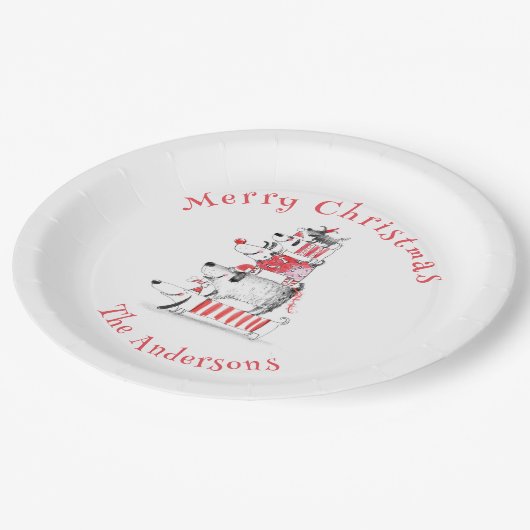 Assiettes En Carton Chiens de fête sympa Joyeux Noël (Angle)