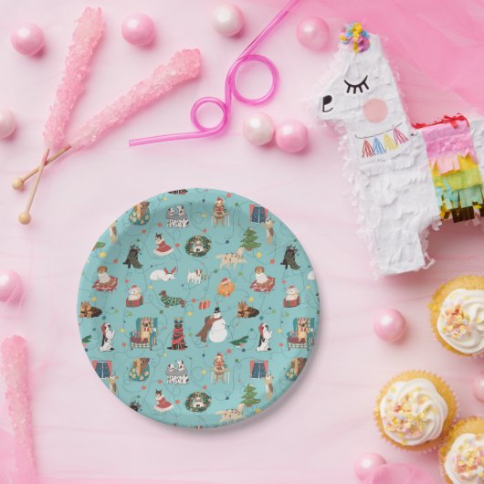 Assiettes En Carton Chiens de Fêtes en Motif de pulls de Noël (Fête)