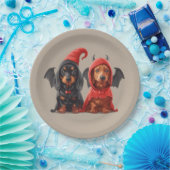Assiettes En Carton Chiens de Halloween Dachshund Devil Bat (Fête)