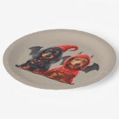 Assiettes En Carton Chiens de Halloween Dachshund Devil Bat (Angle)