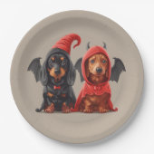 Assiettes En Carton Chiens de Halloween Dachshund Devil Bat (Devant)