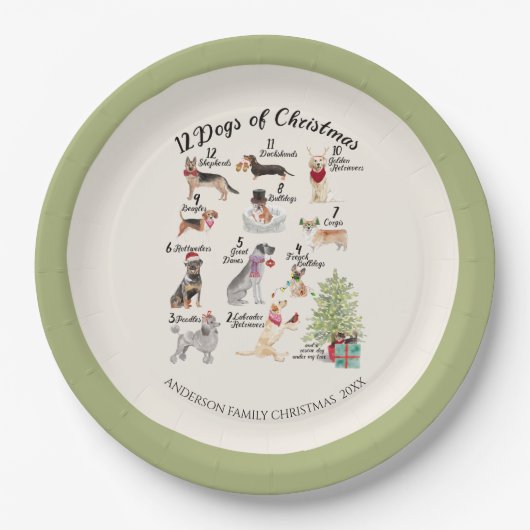 Assiettes En Carton Chiens de la célébration 12 de vacances de Noël de (Devant)