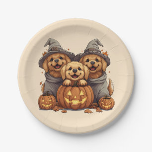 Assiettes En Carton Chiens de l'Halloween Golden Retriever Jack-o'-lan