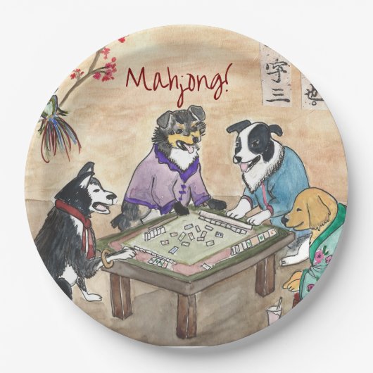 Assiettes En Carton Chiens de Mahjong - (Devant)