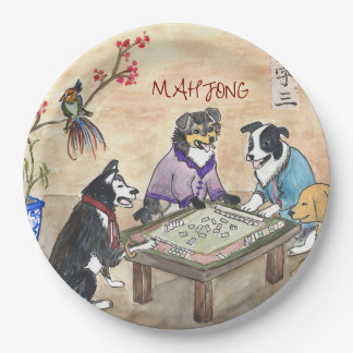 Assiettes En Carton Chiens de Mahjong -