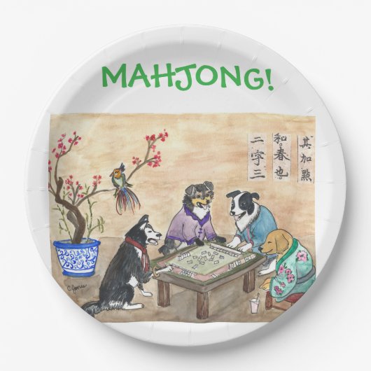 Assiettes En Carton Chiens de Mahjong - (Devant)