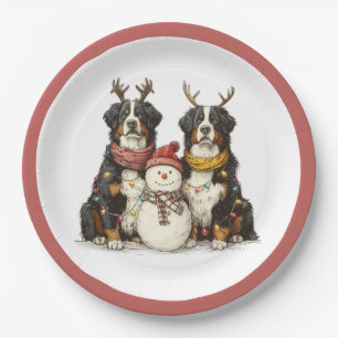 Assiettes En Carton Chiens de montagne bernois des rennes de Noël