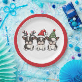 Assiettes En Carton Chiens de Noël Boston Terrier (Fête)