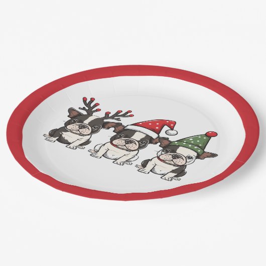 Assiettes En Carton Chiens de Noël Boston Terrier (Angle)