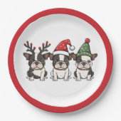 Assiettes En Carton Chiens de Noël Boston Terrier (Devant)