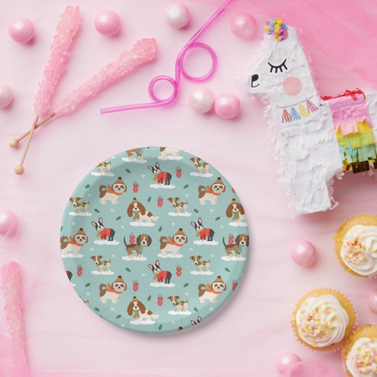 Assiettes En Carton Chiens de Noël en Motif d'Écharpes douillettes (Fête)