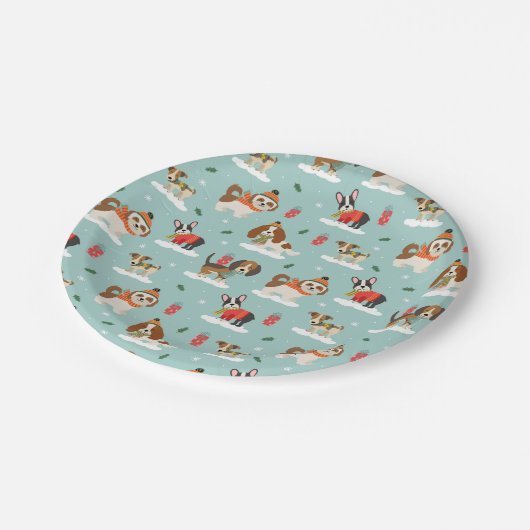 Assiettes En Carton Chiens de Noël en Motif d'Écharpes douillettes (Angle)