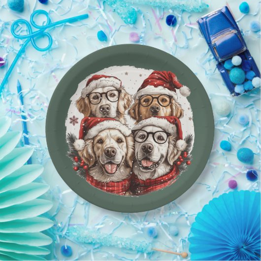 Assiettes En Carton Chiens de Noël Golden Retriever (Fête)