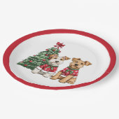 Assiettes En Carton Chiens de Noël Welsh Wire Fox Terrier (Angle)
