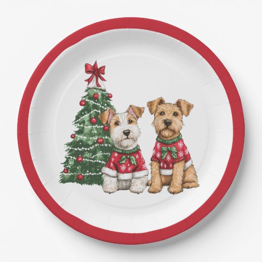 Assiettes En Carton Chiens de Noël Welsh Wire Fox Terrier (Devant)