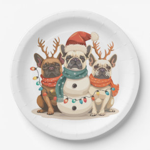 Assiettes En Carton Chiens de rennes de taureau français de Noël