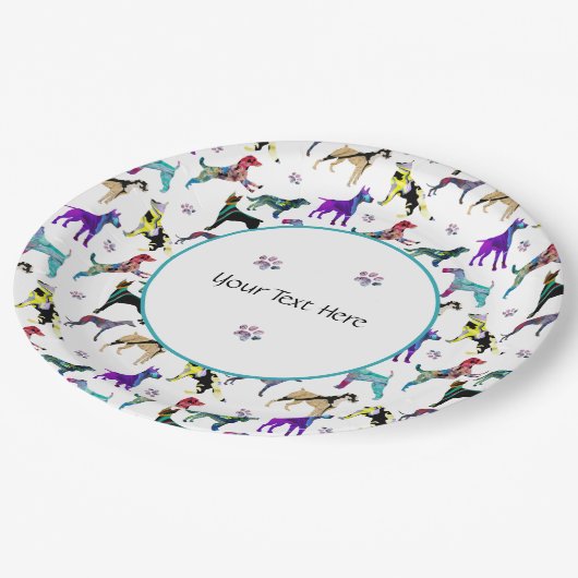 Assiettes En Carton Chiens et pattes (Angle)