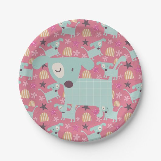 Assiettes En Carton Chiens, étoiles et fleurs (Devant)