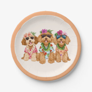 Assiettes En Carton Chiens Goldendoodle Hawaïens Fleur Lei