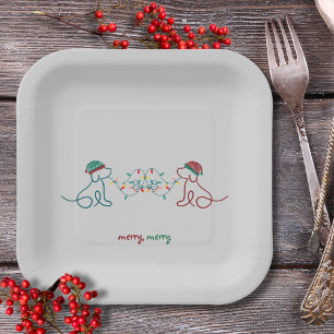 Assiettes En Carton Chiens jouant avec des lampes de Noël Plaque en pa