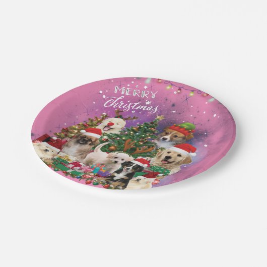 Assiettes En Carton Chiens Joyeux Noël Lumière (Angle)
