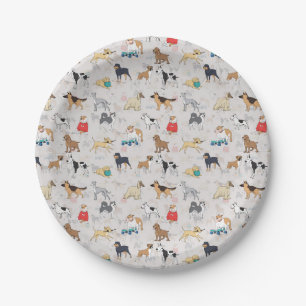 Assiettes En Carton Chiens mignons Design Motif Blanc