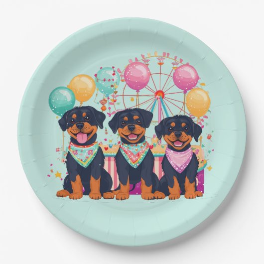 Assiettes En Carton Chiens Rottweiler À Un Carnaval (Devant)