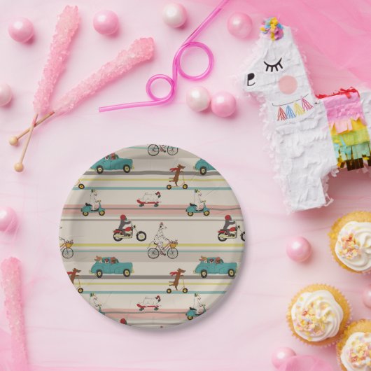 Assiettes En Carton Chiens se déplaçant dans les véhicules Motif (Fête)