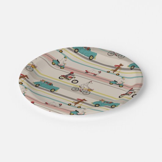 Assiettes En Carton Chiens se déplaçant dans les véhicules Motif (Angle)