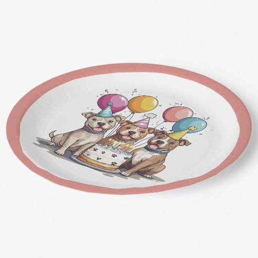 Assiettes En Carton Chiens taureaux de Pit d'anniversaire (Angle)