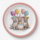 Assiettes En Carton Chiens taureaux de Pit d'anniversaire (Devant)
