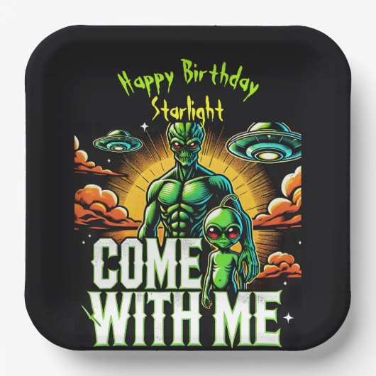 Assiettes En Carton Chiffres Aliens : Aventures dans l'espace (Recto)