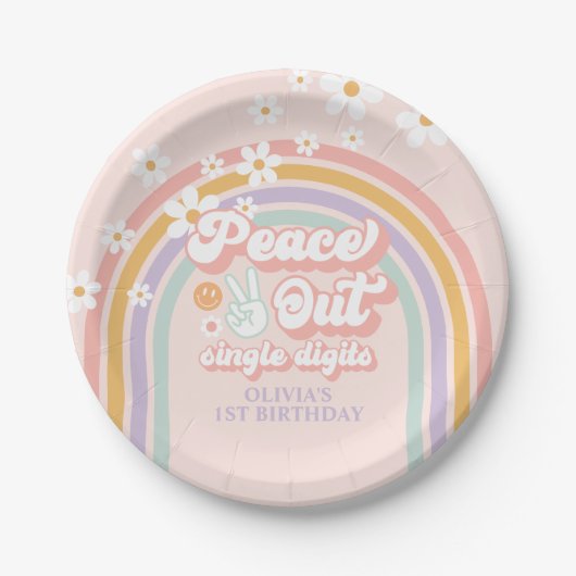 Assiettes En Carton Chiffres simples Peace Out Pastel rainbow (Devant)