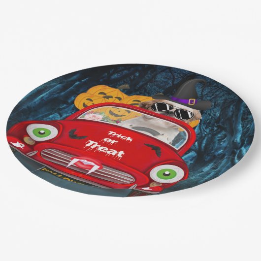 Assiettes En Carton Chih Tzu Chien Conduite Voiture Effrayant Hallowee (Angle)