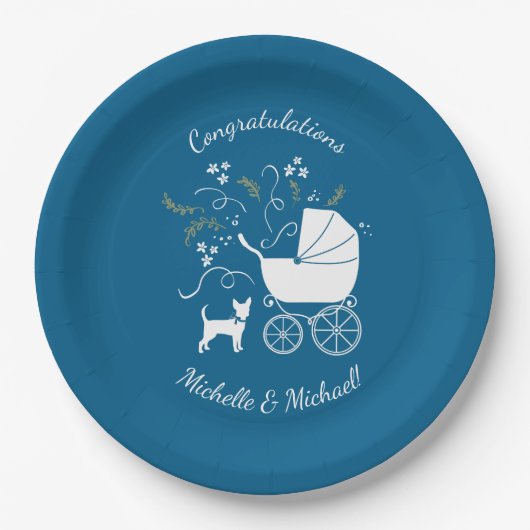 Assiettes En Carton Chihuahua Baby shower Blue Boy Chig (Devant)
